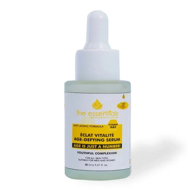 Eclat Vitalite Age-Defying Serum bottle front view – anti-aging skincare with vitamin A & E